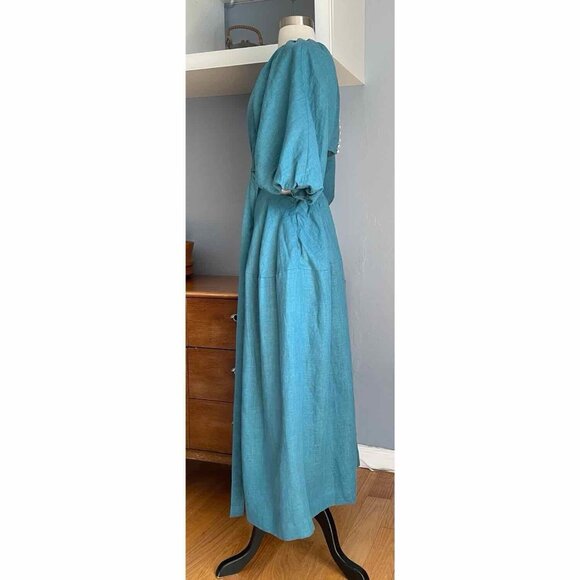 Linen Line Natural Clothing Puff Sleeve Cut-out Maxi Dress Cottagecore US 6 - Picture 4 of 10